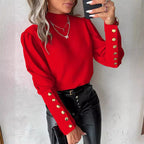 Elegant Blouse with Puff Sleeves and Gold Button Details