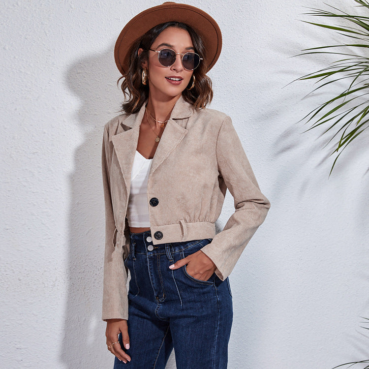 Women's Cropped Blazer with Waist Belt and Modern Cut