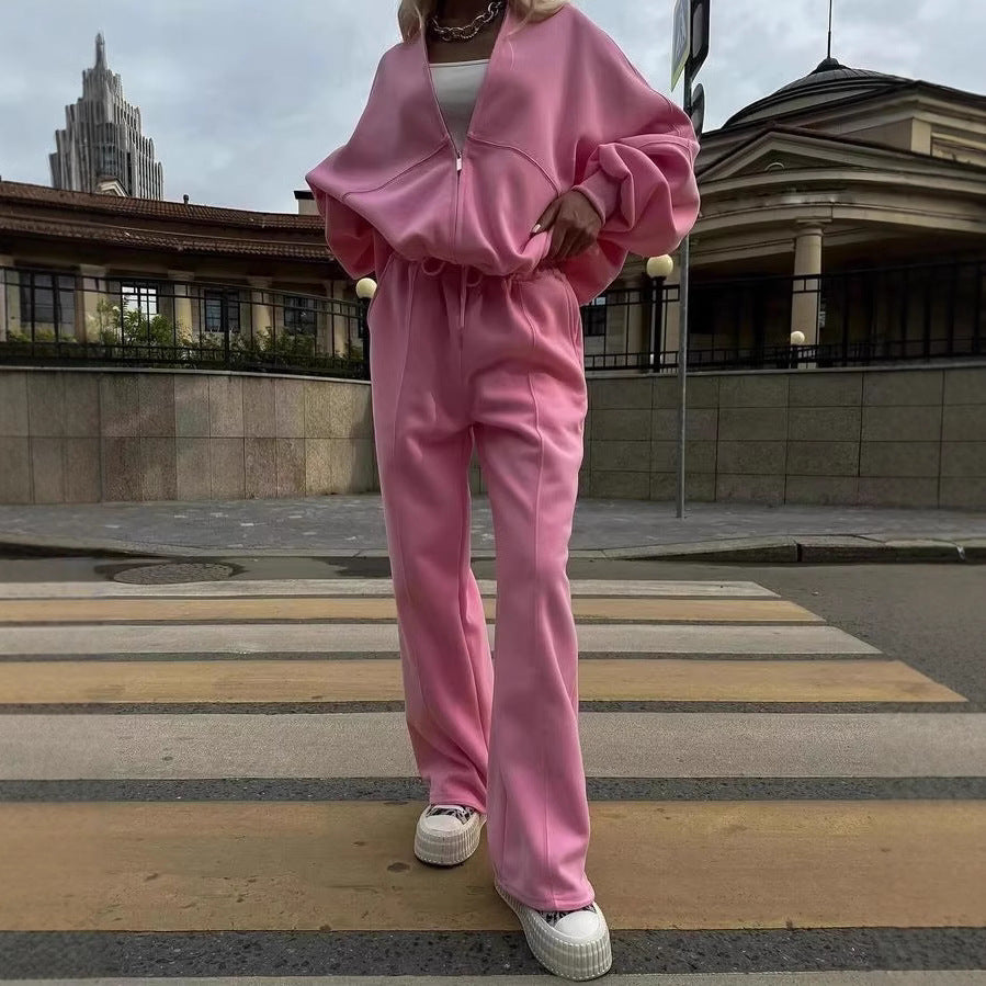Women's Cropped Hoodie with Half-Zip and High-Waist Joggers