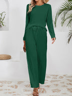 Women's Casual Ribbed Lounge Set with Elastic Waist