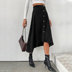 Women's Midi Skirt with Decorative Button Details and Tie Belt