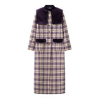 Women's Plaid Trench Coat with Luxurious Velour Details