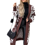 Women's Chunky Knit Cardigan with Graphic Pattern and Open Front