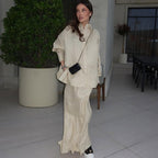 Women's Elegant Maxi Skirt Set with Casual Blouse and Tie Belt
