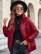 Women's Elegant Quilted Jacket with High Collar and Modern Pockets