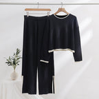 Women's Casual Knit Ensemble with High Waist and Contrast Cuffs