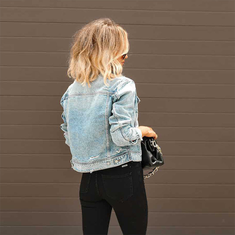 Women's Cropped Denim Jacket with Fringe