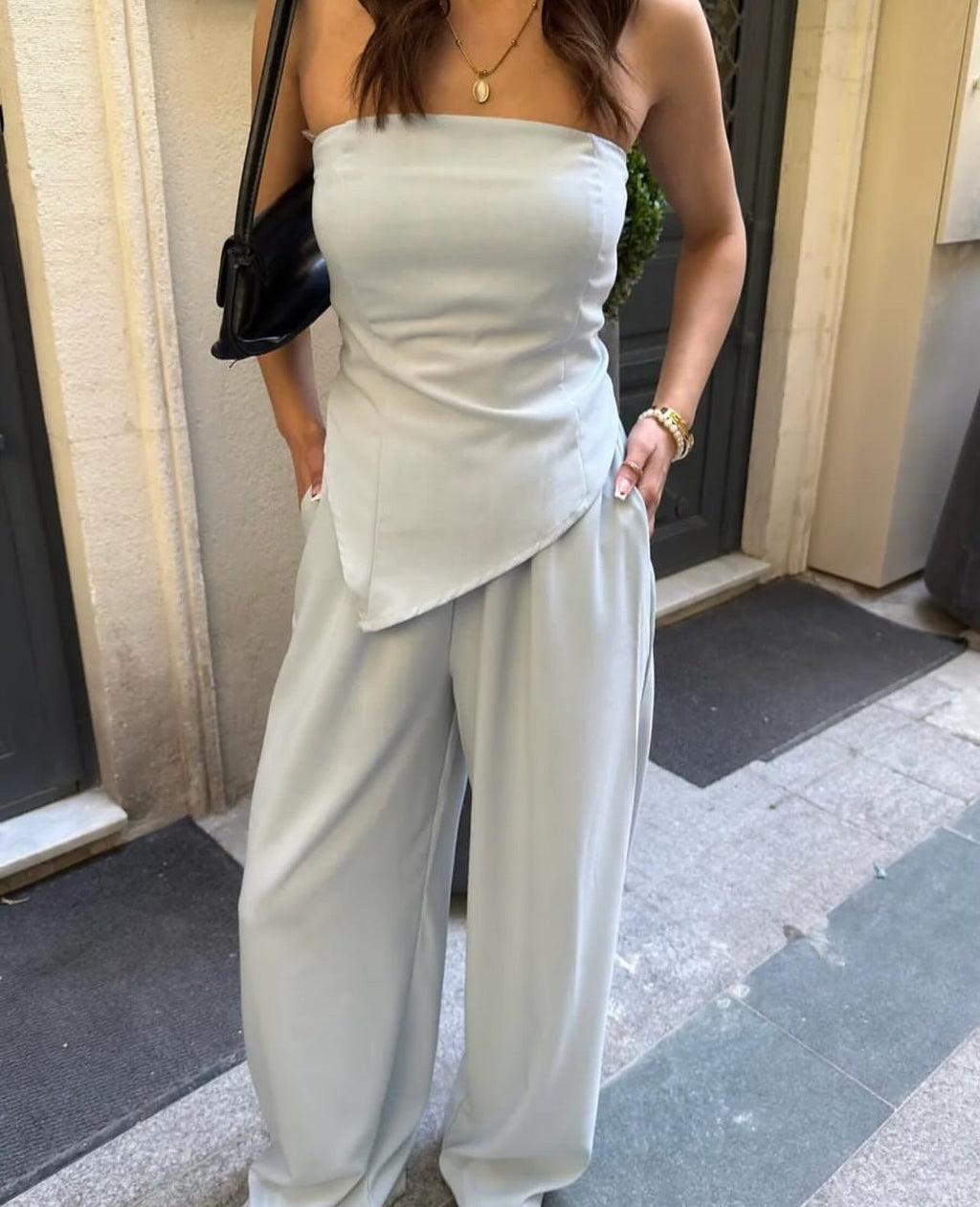 Women's Elegant Strapless Jumpsuit with Asymmetric Design