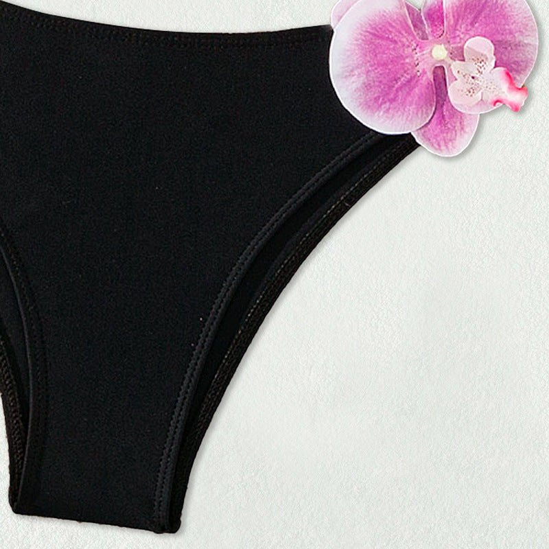 Women's Bandeau Bikini with Elegant Orchid Accents