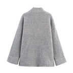 Women's Quilted Cardigan with Decorative Button Closure and High Collar