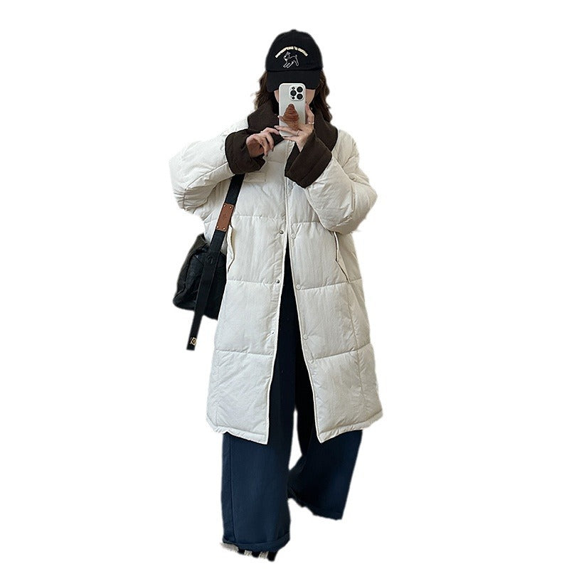Women's Long Padded Winter Coat with Snap Button Closure