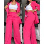Women's Elegant Two-Piece Set with Wide-Leg Pants and Tailored Blazer