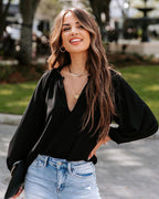 Women's Blouse with V-Neck and Puff Sleeves