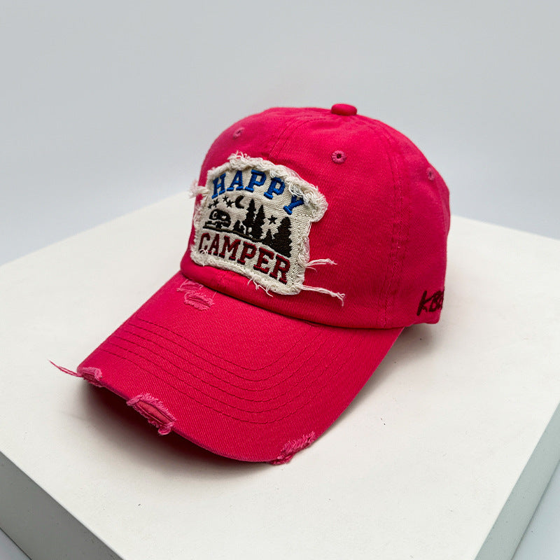 Men's Distressed Embroidered Camping Cap