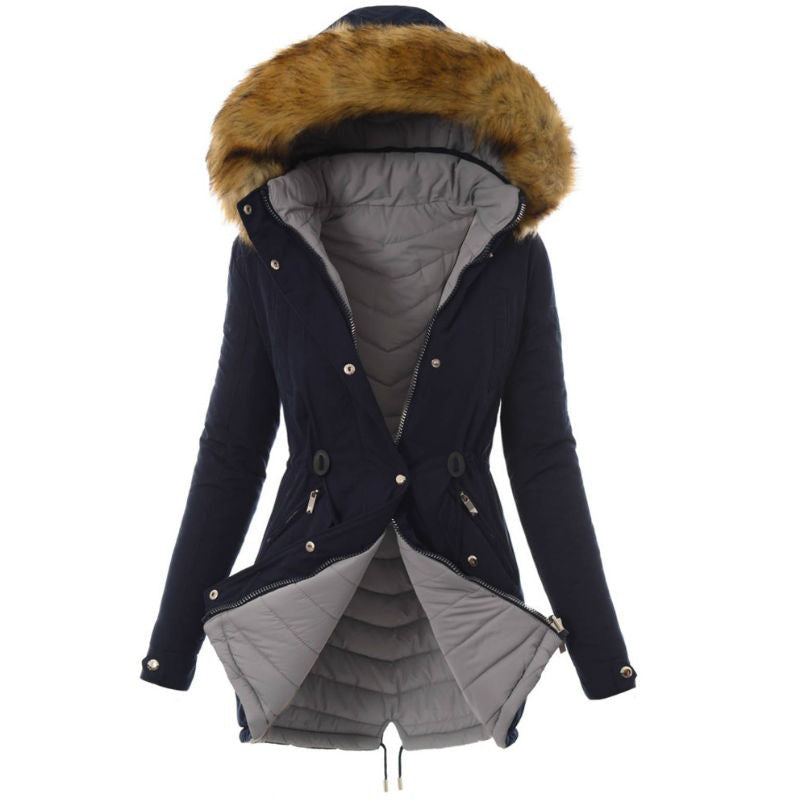 Fashionable Winter Jacket with Detachable Faux Fur Collar