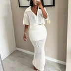 Crochet Crop Top and Maxi Skirt Set