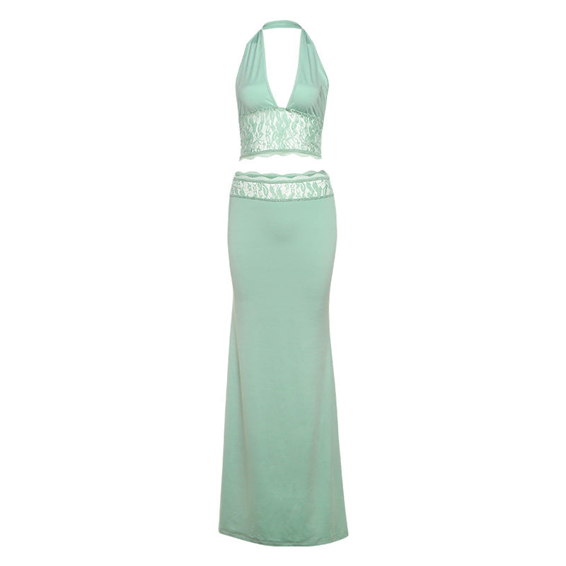 Women's Elegant Two-Piece Set with Lace Trim