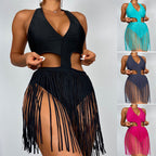 Women's Swimsuit with Braided Fringe Skirt