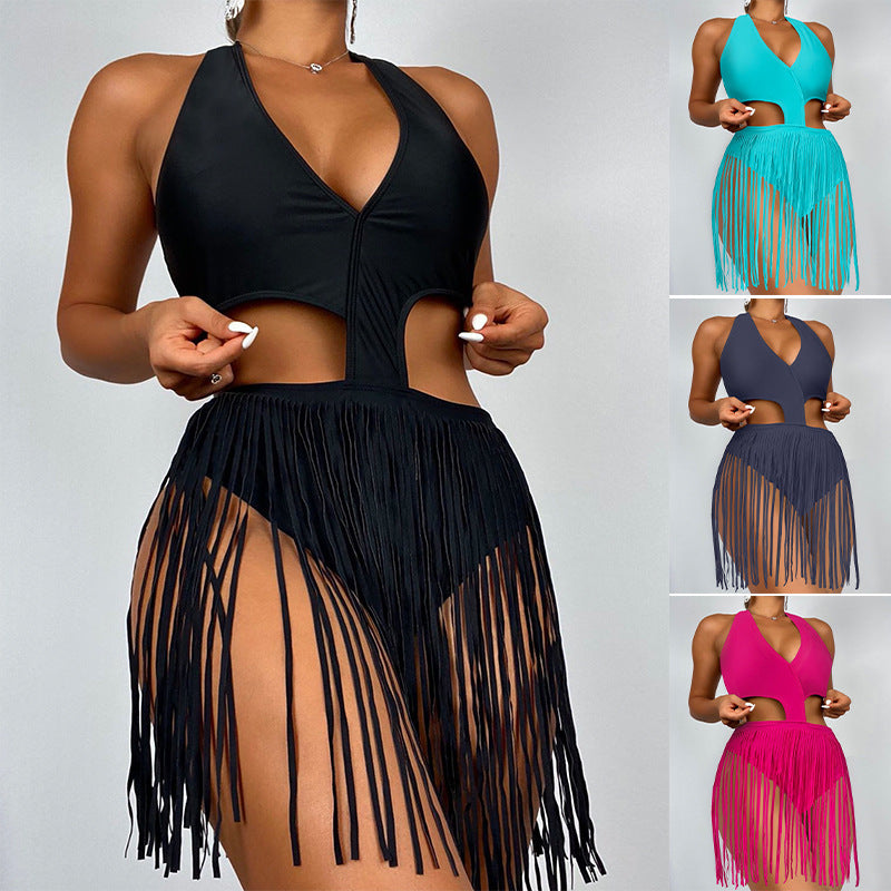 Women's Swimsuit with Braided Fringe Skirt