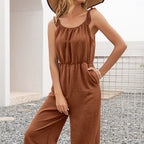 Women's Airy Jumpsuit with Ruffle Hems and Fitted Waistband