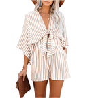 Women's Wide-Leg Romper with Knotted V-Neck