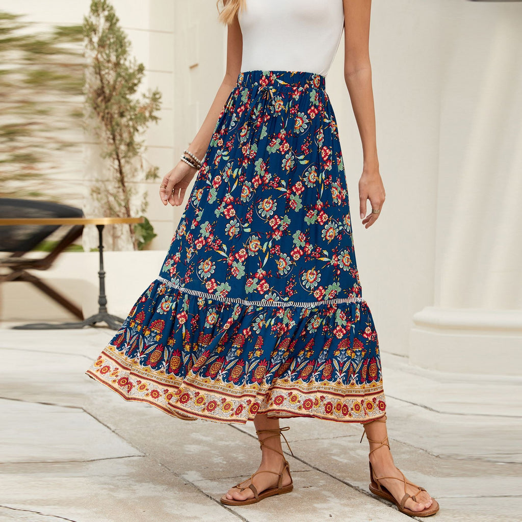 Women's Maxi Skirt with Playful Floral Pattern