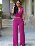 Elegant Wrap Jumpsuit with Wide Leg and Waist Belt