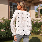 Women's Textured Linen-Look Blouse with Dots
