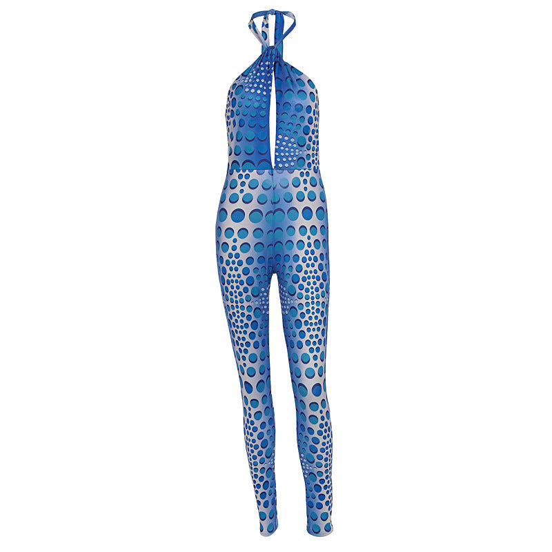 Women's Bodycon Jumpsuit with Deep V-Neck and Exclusive Pattern