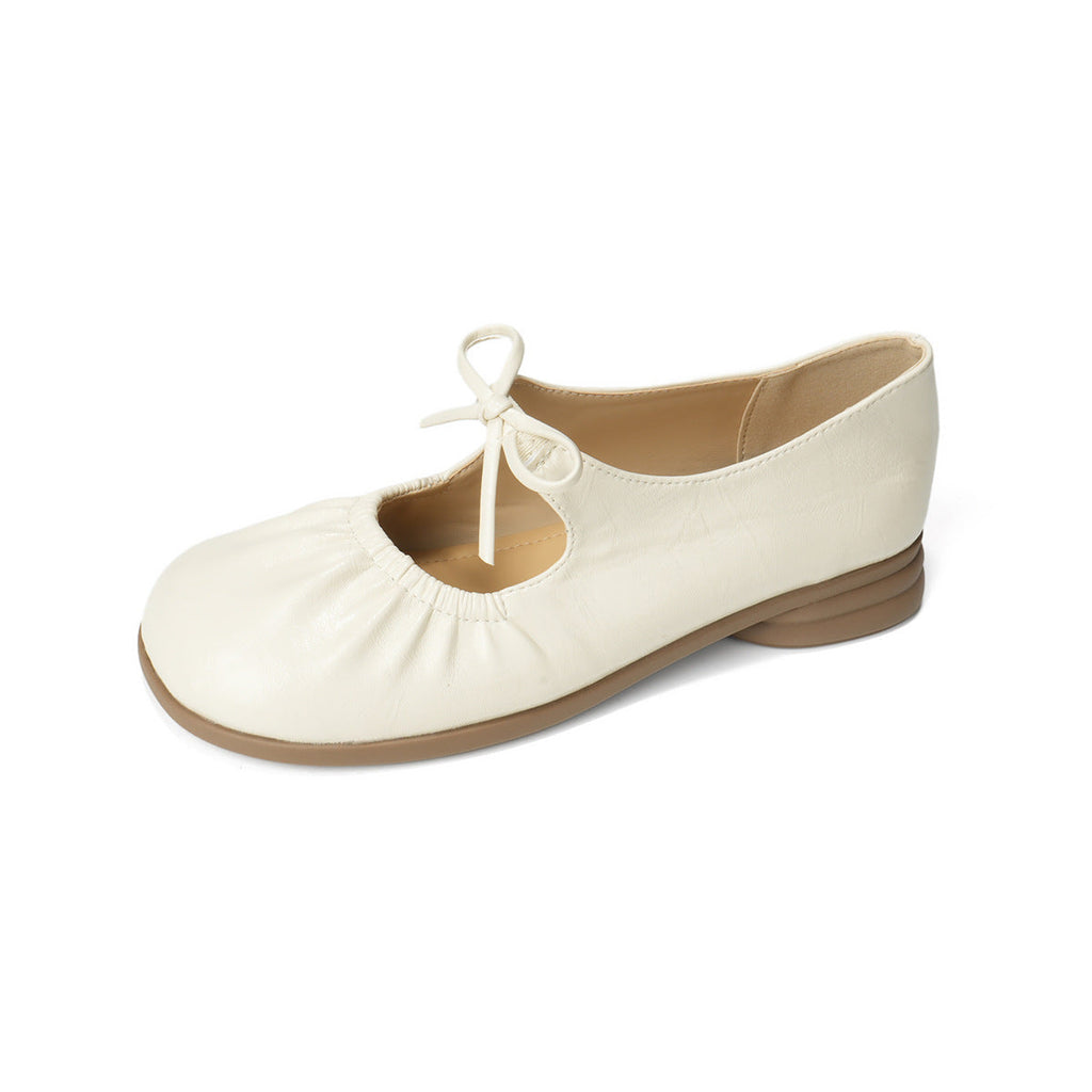 Women's Ballet Flats with Pleated Design and Lacing
