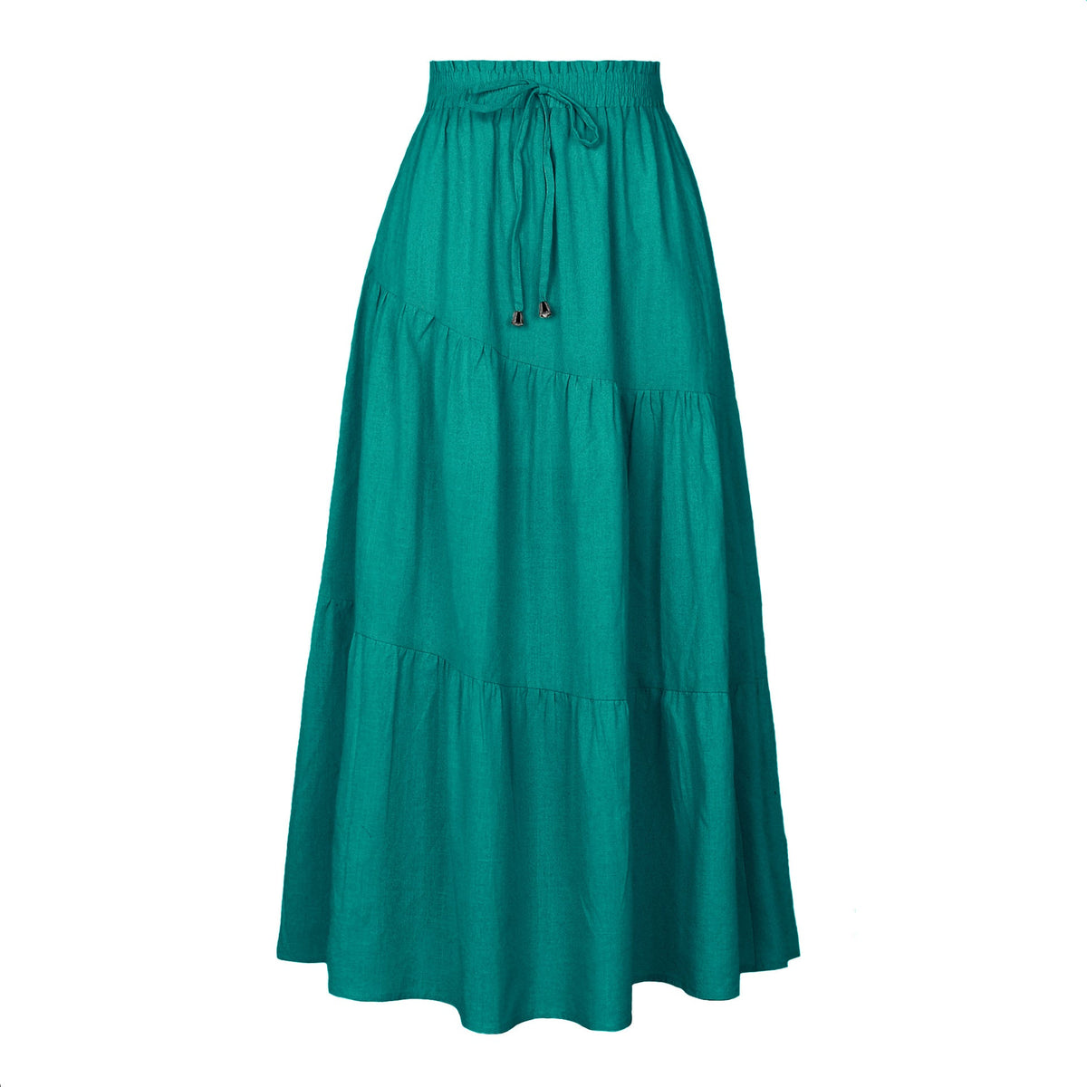 Women's Long Skirt with Swinging Ruffles and Elastic Waistband