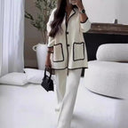 Women's Elegant Knit Blazer Set with Contrasting Details