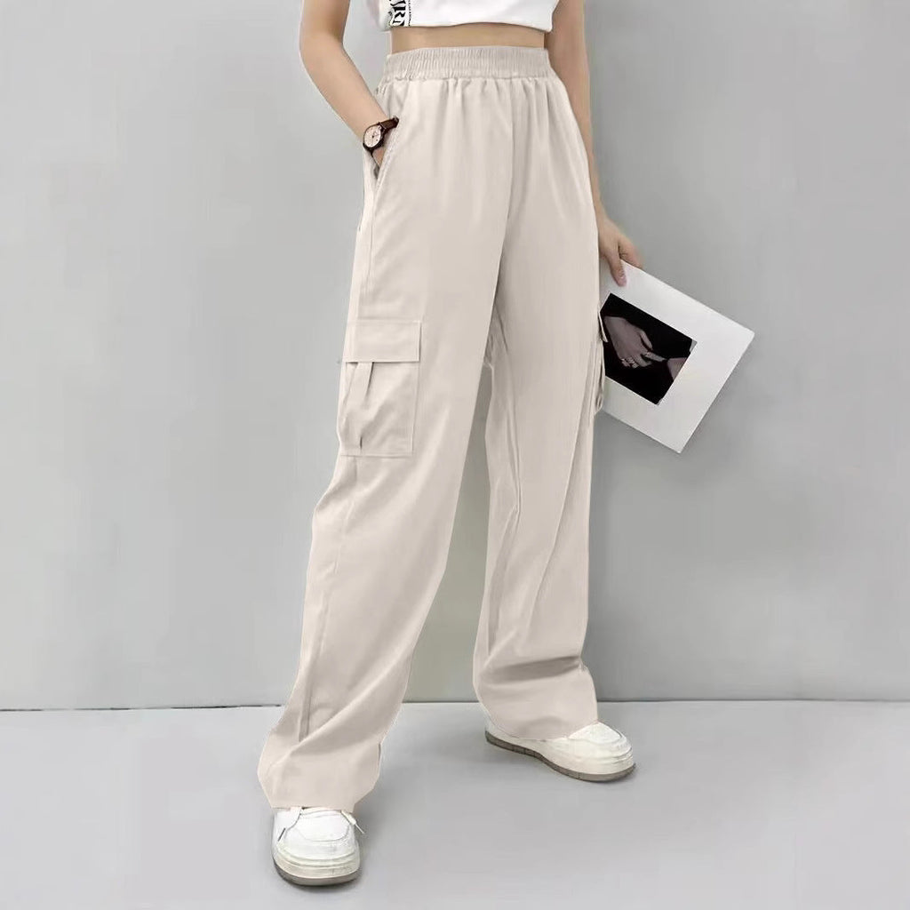 Women's Cargo Pants with Elastic Waist and Side Pockets