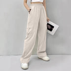 Women's Cargo Pants with Elastic Waist and Side Pockets