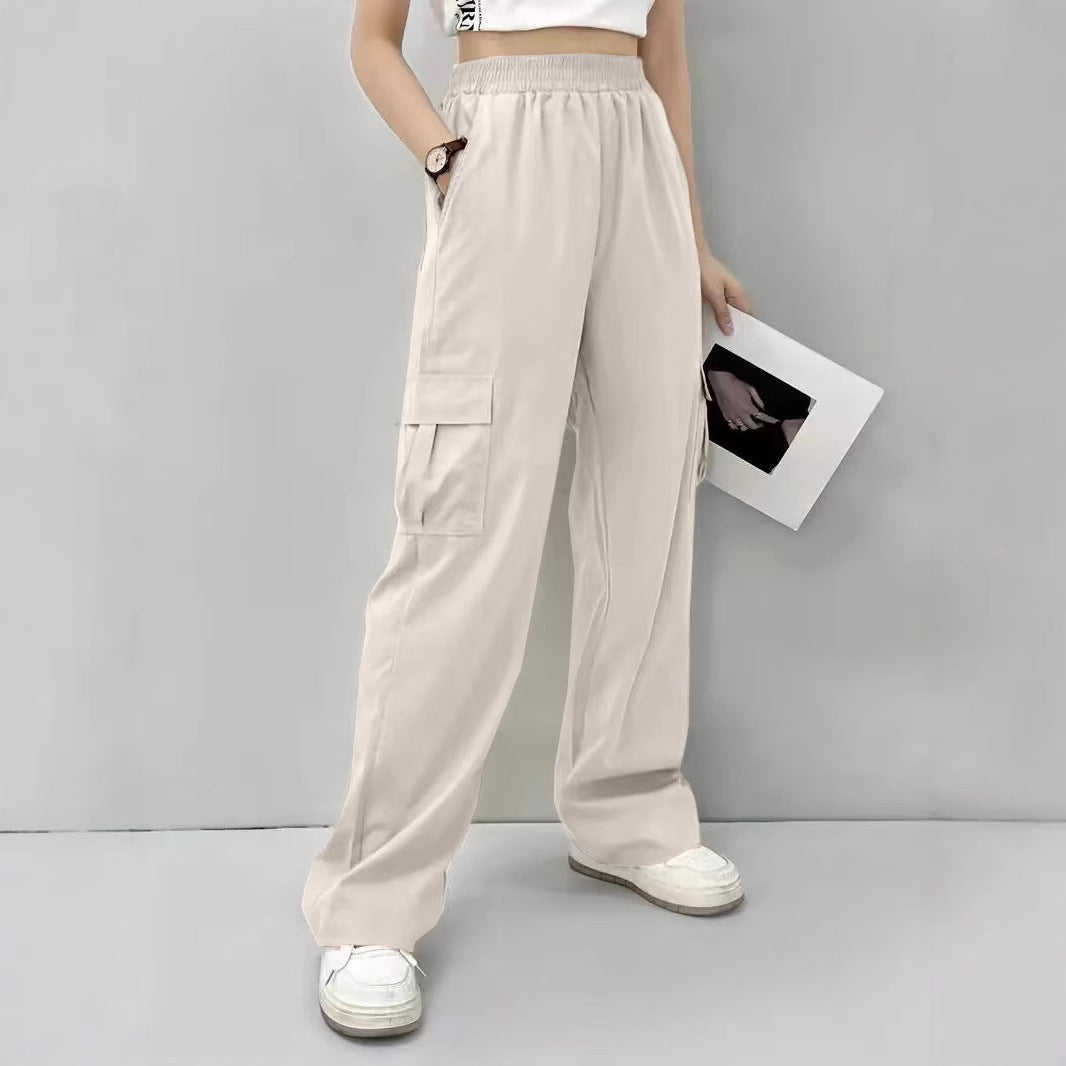 Women's Cargo Pants with Elastic Waist and Side Pockets