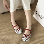 Women's Ballet Flats with Decorative Bow and Polka Dot Pattern