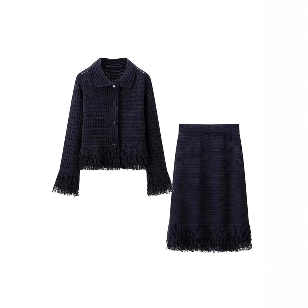 Women's Midi Skirt with Frayed Hem and Textured Design
