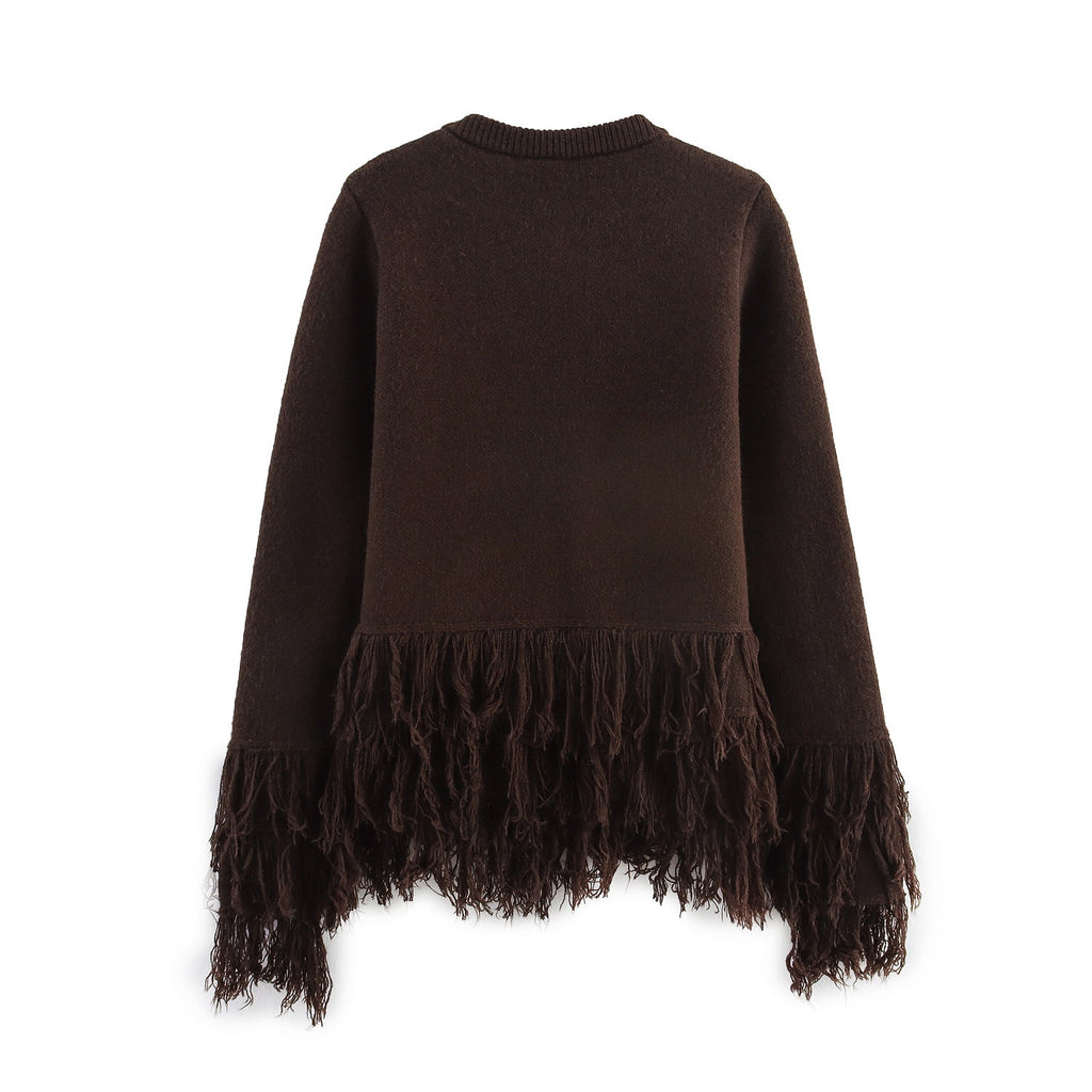 Elegant Cardigan with Fringe Details
