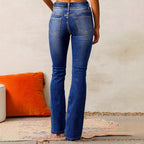 Women's High-Waisted Bootcut Jeans with Fashionable Buttons