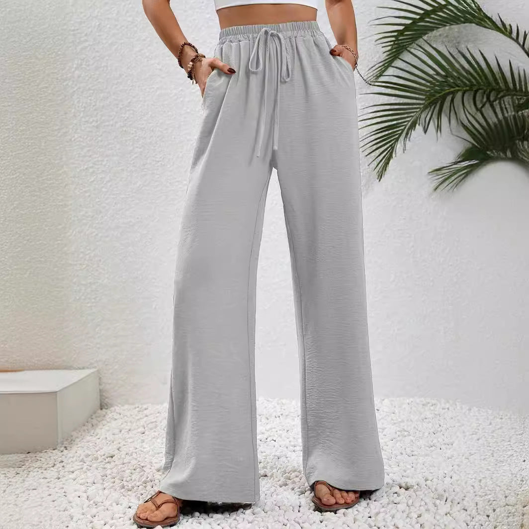 Women's Comfortable Lightweight Palazzo Pants with Elastic Waist and Pockets