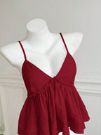 Women's Asymmetrical Ruffled Top with Deep V-Neck