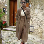 Women's Oversized Knit Coat with Casual Fit and Ribbed Design