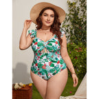 Women's Swimsuit with Ruffles and Fashionable Floral Pattern