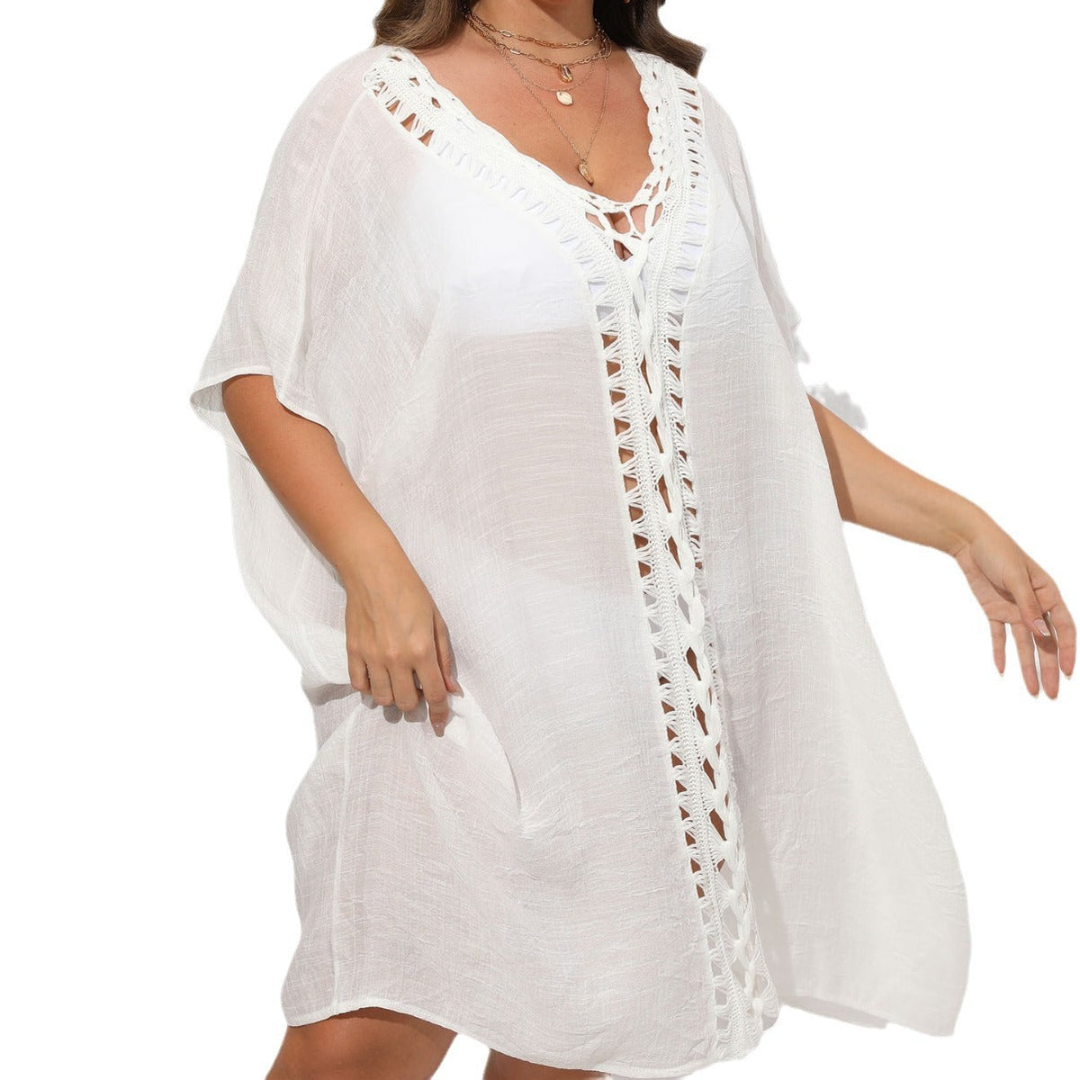 Women's Airy Beach Kimono with Decorative Crochet Lace