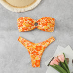 Women's Bandeau Bikini with Sophisticated Floral Pattern