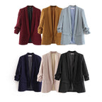 Elegant Women's Blazer with Rolled Sleeves and Pockets