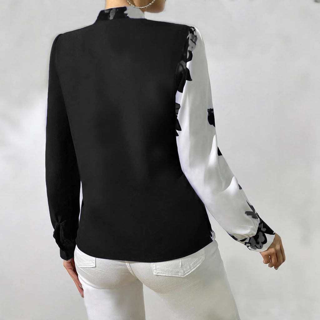 Women's Blouse with Unique Floral Pattern and Elegant V-Neck