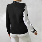 Women's Blouse with Unique Floral Pattern and Elegant V-Neck