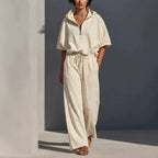 Women's Casual Lounge Set with Half-Zip Hoodie and Wide Palazzo Pants