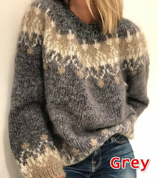 Cozy Knit Sweater with Modern Pattern and Voluminous Sleeves